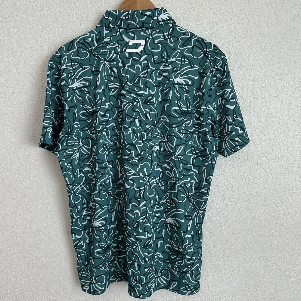 Druids Golf Polo Green Black White Floral AOP Performance Large‎